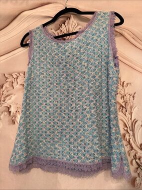 Emanuel Ungaro Light Blue & Lavender Crochet Tank